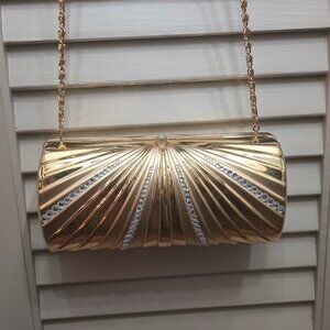 Valerie Stevens Gold Metal Clutch  or crossbody with Rhinestones.